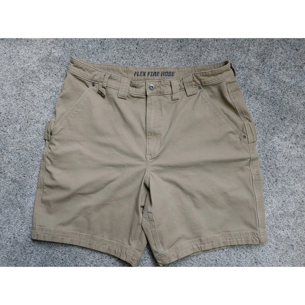 Duluth Trading Co Flex Fire Hose 9" Khaki Canvas Carpenter Shorts Mens Size 38